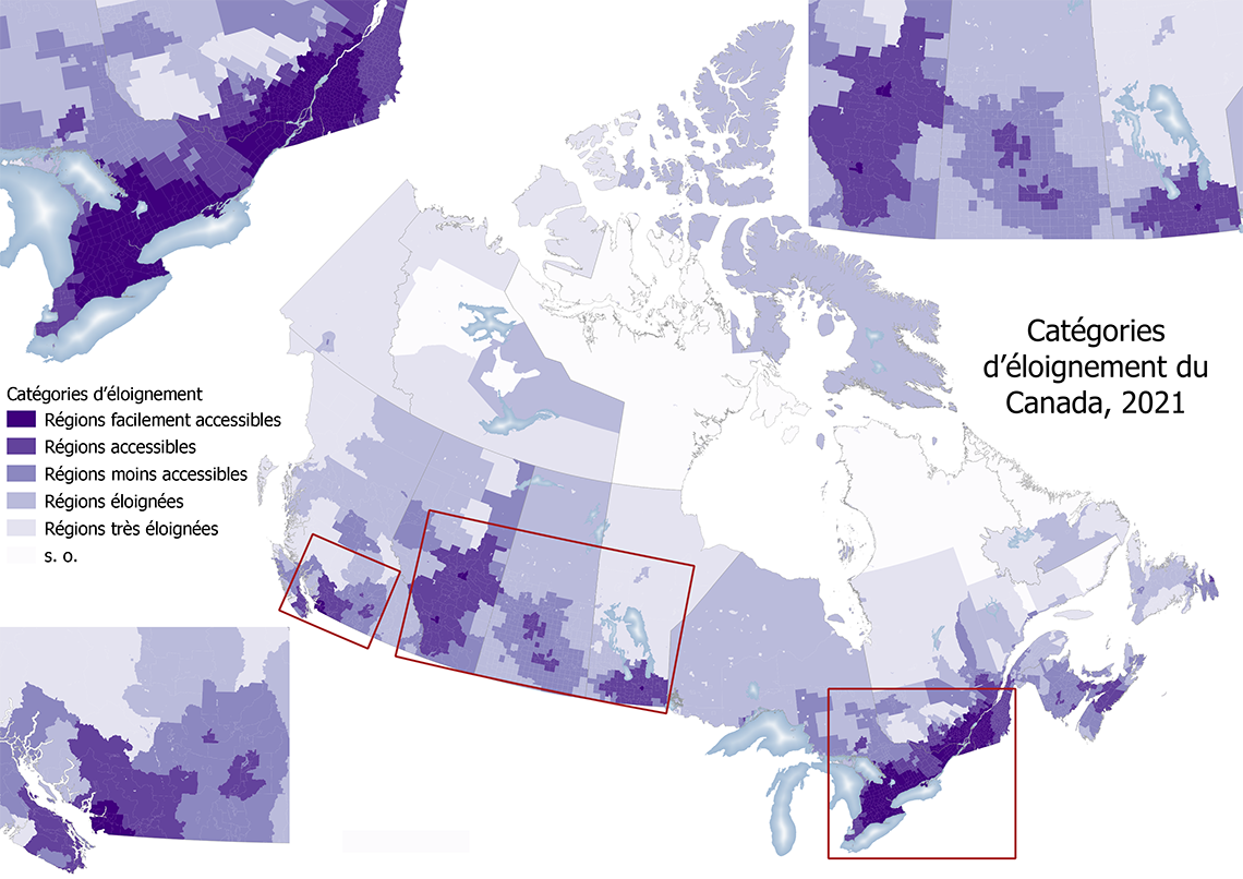 Carte 3 Classification des municipalités canadiennes selon l'indice d'éloignement, 2021